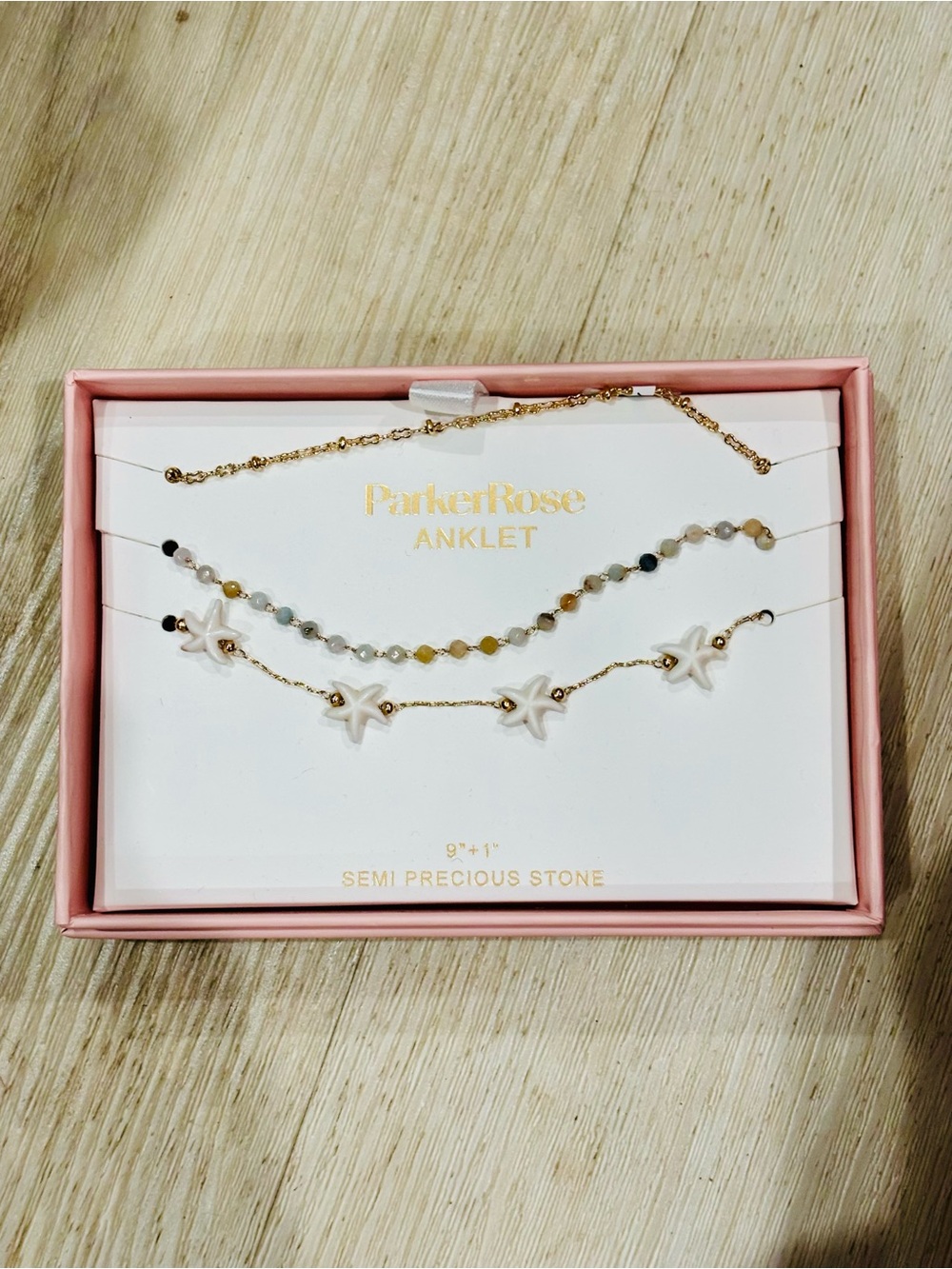 NIB Parker Rose Gold & White Starfish Semi-Precious Stone Anklet Set